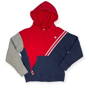 Vintage Champion Reverse Weave Hoodie Size M Color Block Sweatshirt Sweater